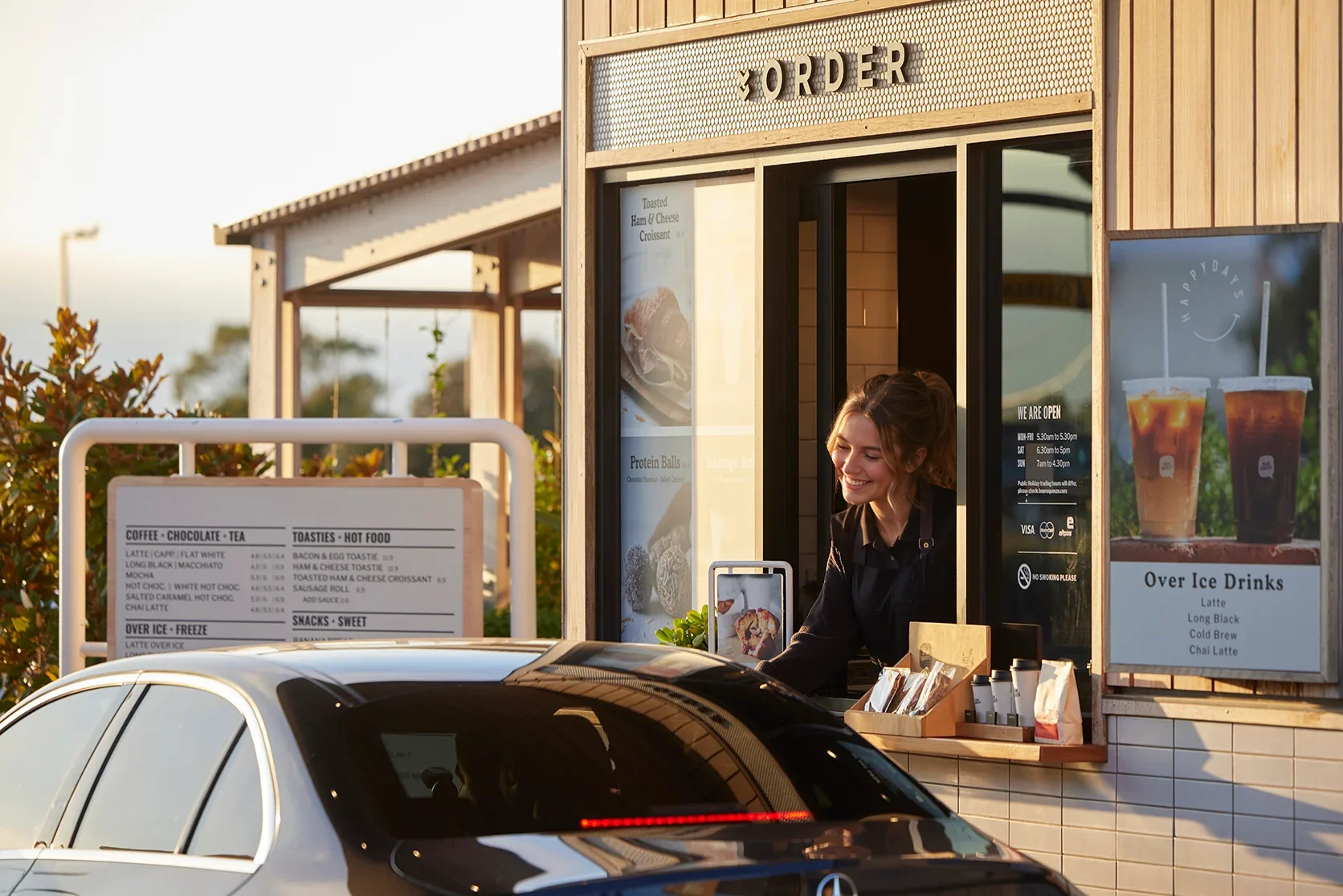 Service at the Bean Squeeze drive-thru window