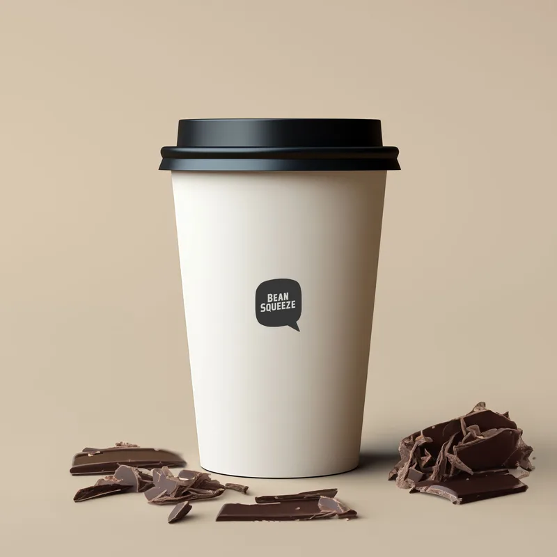 Bean Squeeze cup with shaved dark chocolate