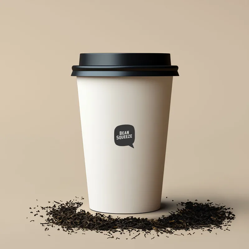 Bean Squeeze cup with loose black tea leaves